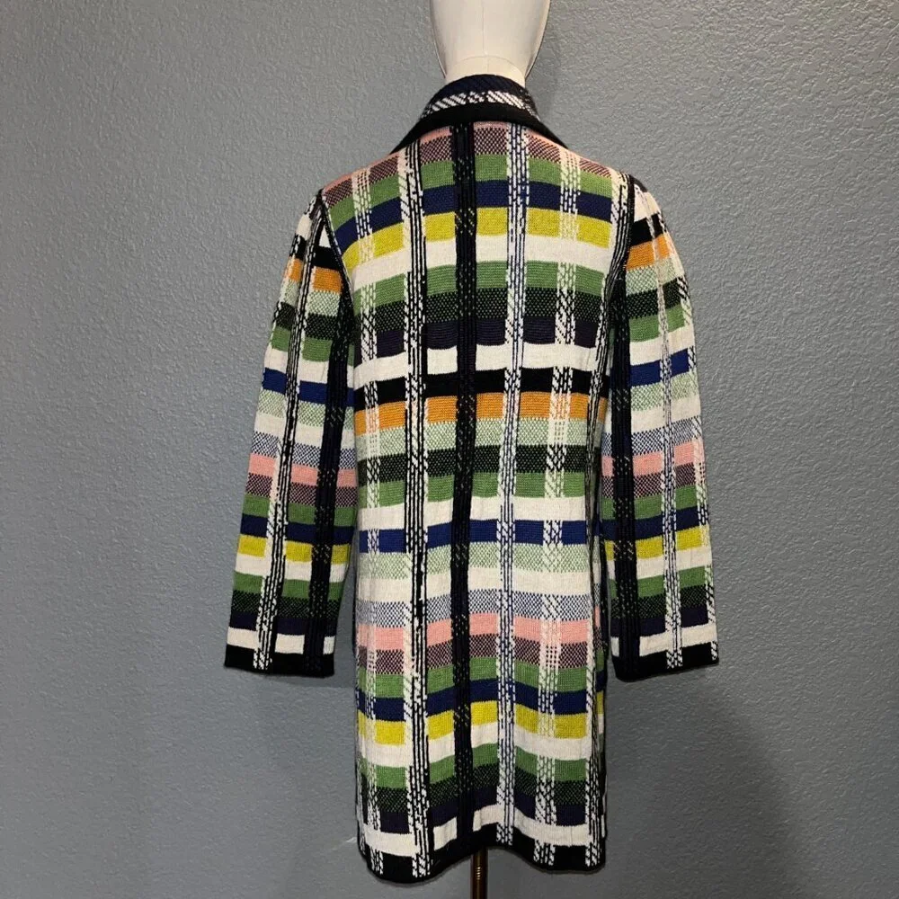 ANTHROPOLOGIE ALDOMARTINS SHANLEY PLAID WOOL ALPACA BLEND SWEATER COAT  EUC  XS